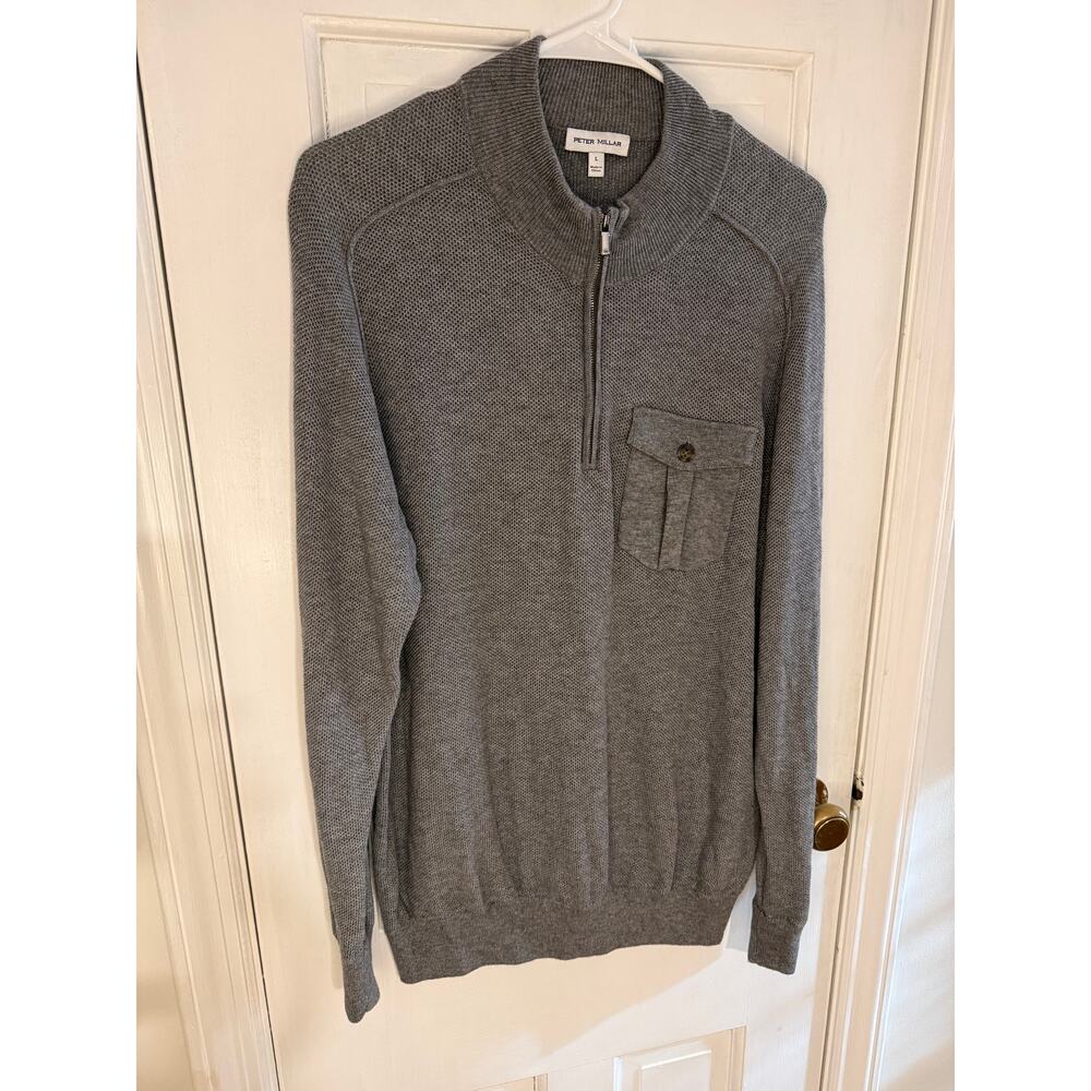 Peter Millar Gray Qtr Zip Pull-Over Size Large